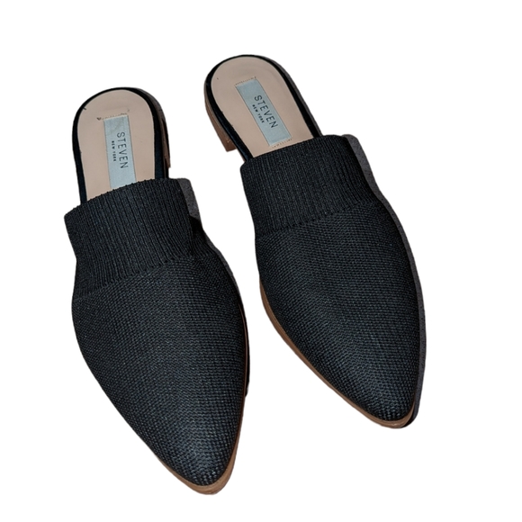 Steven By Steve Madden Shoes - Steven By Steve Madden Black Slip On Knit Pointed Toe Knit Flat Mules Size 8